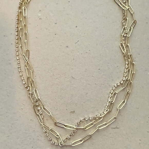 Express Gold 3 Strand Paper Clip & Rhinestone Necklace - Picture 1 of 6